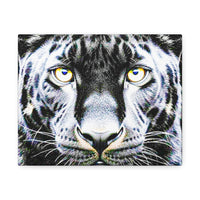 Leopard Portrait Stretched Canvas — Snow Leopard Wall Art with Yellow Eyes