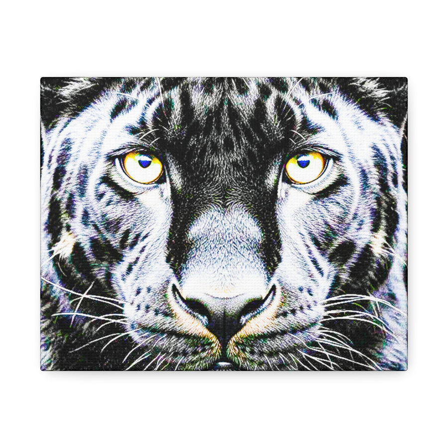 Leopard Portrait Stretched Canvas — Snow Leopard Wall Art with Yellow Eyes