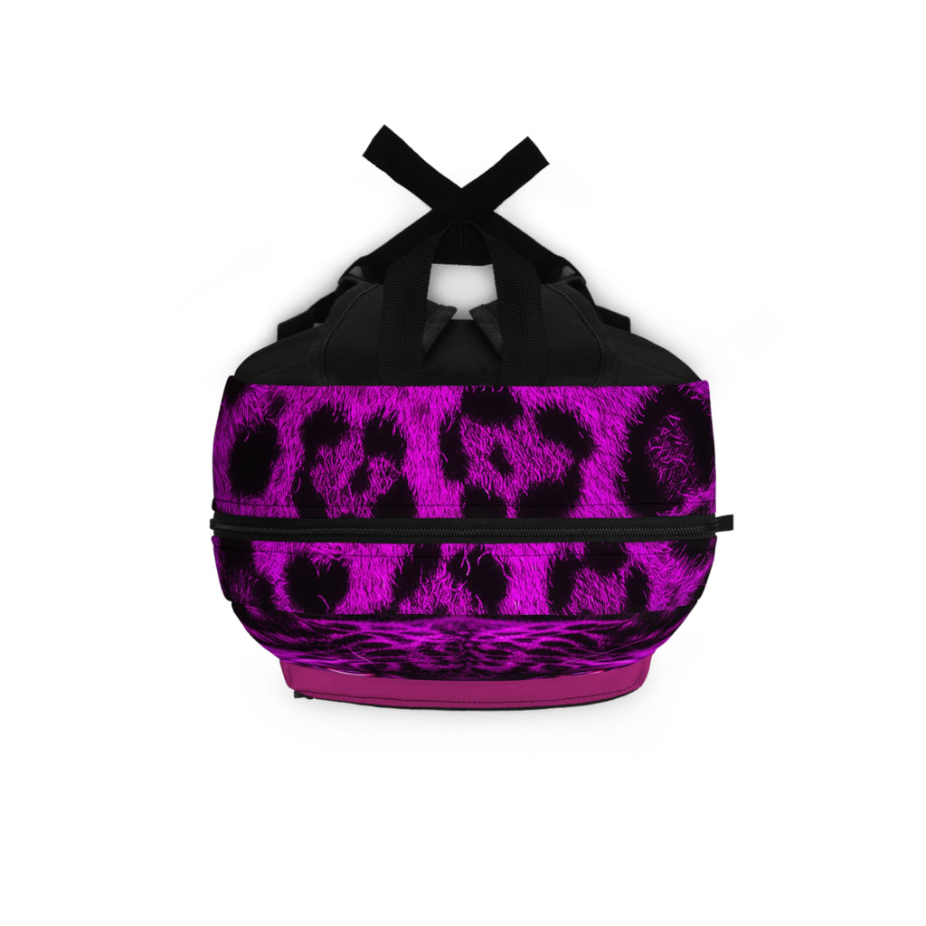 Purple Leopard Backpack with 'Exquisite 24' Logo — Bold Animal Print School & Travel Bag