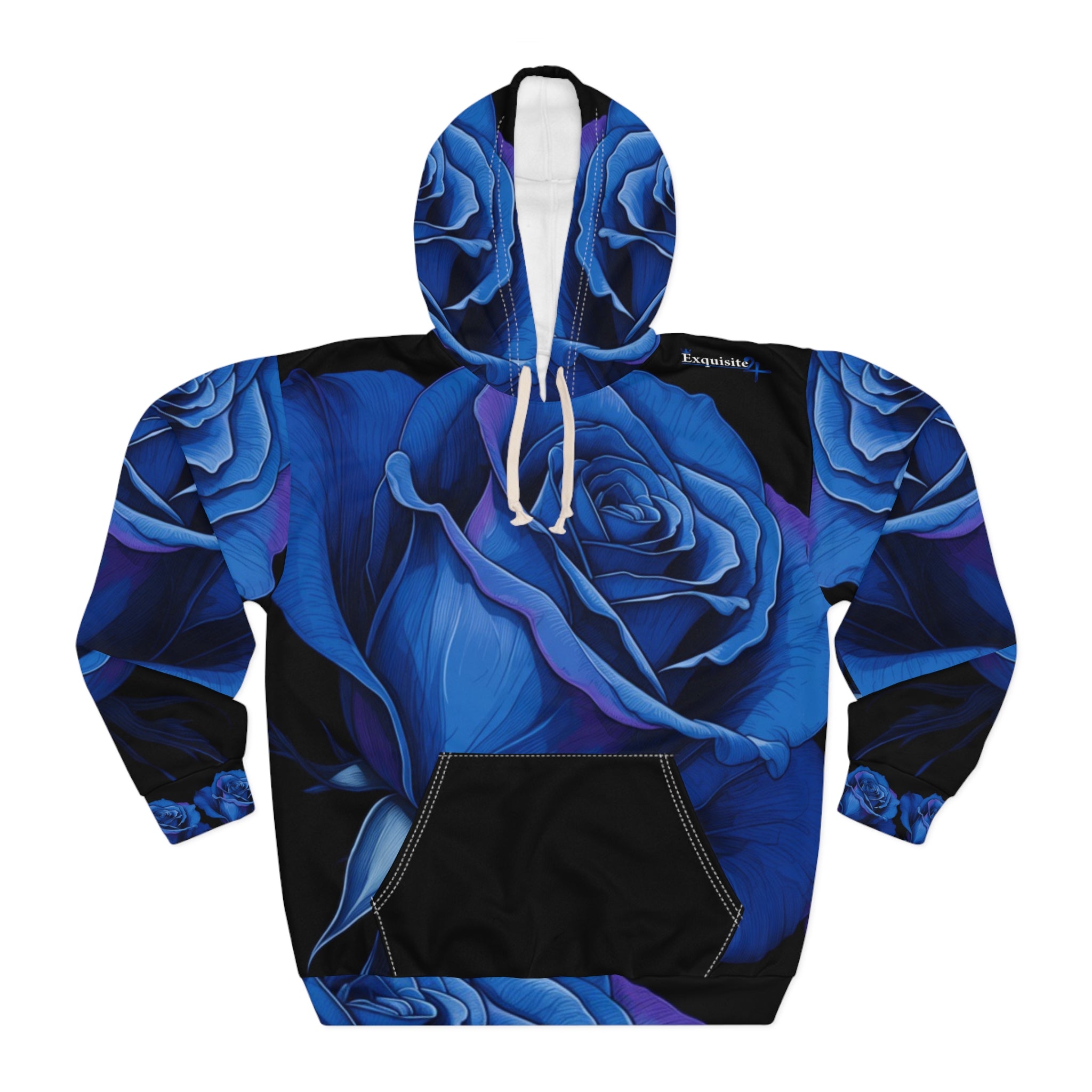 Blue Rose Hoodie – All-Over Print Floral Pullover