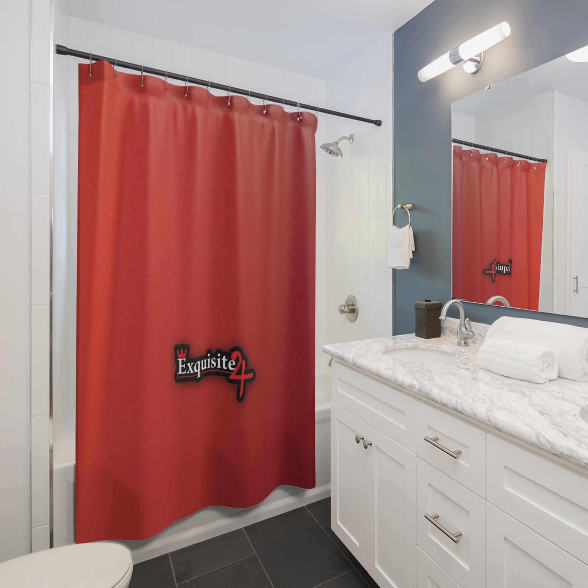 Red Logo Shower Curtain – Minimal Exquisite 24 Accent Bath Decor