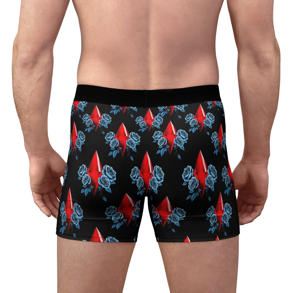 Red Jewel & Blue Roses Boxer Briefs — Men's Patterned AOP Underwear