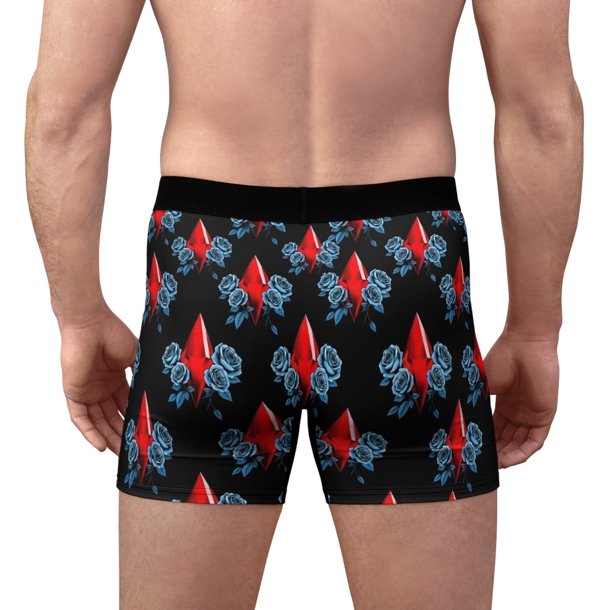 Red Jewel & Blue Roses Boxer Briefs — Men's Patterned AOP Underwear