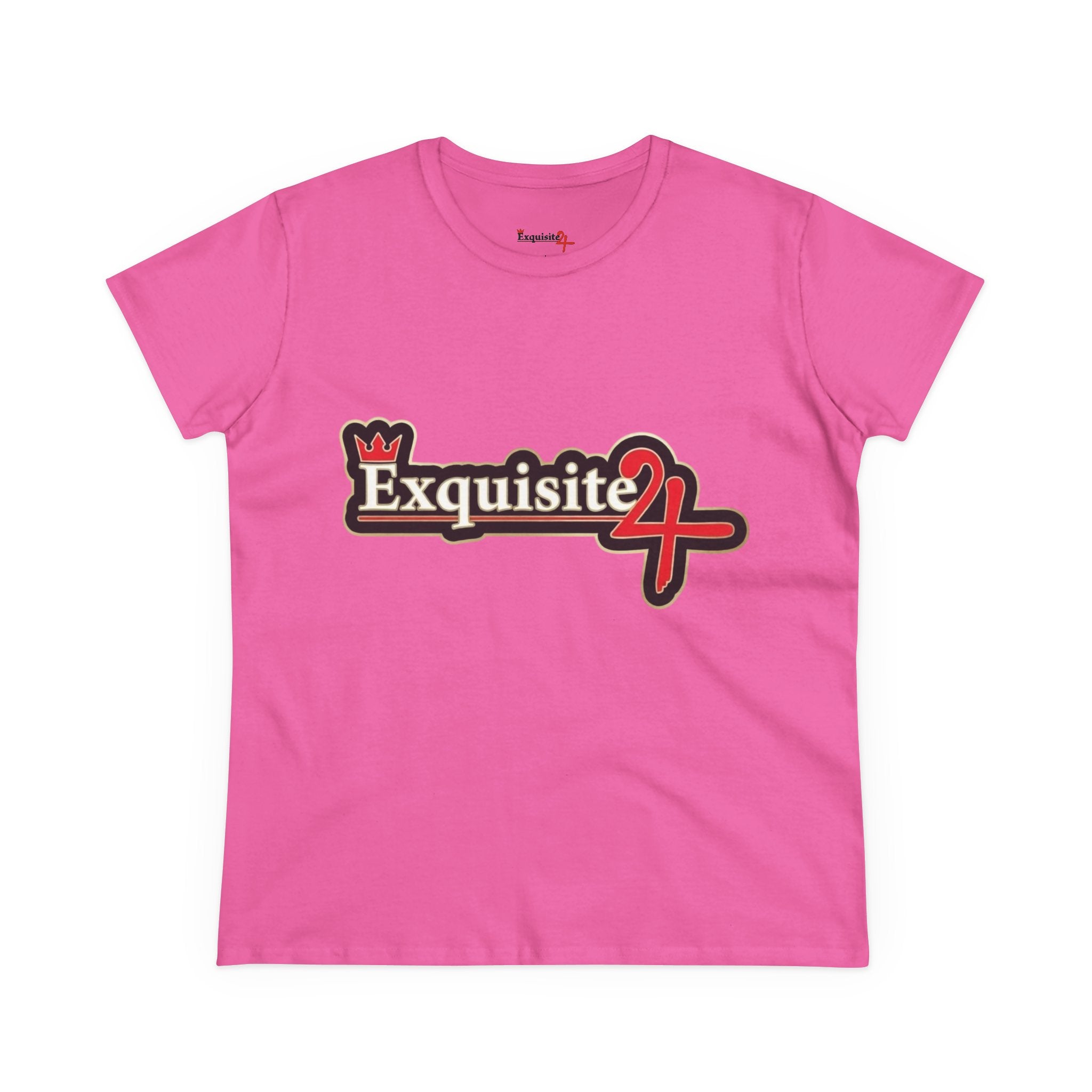 Exquisite 24 Sticker Logo Women's Graphic Tee – Black with Gold Rim