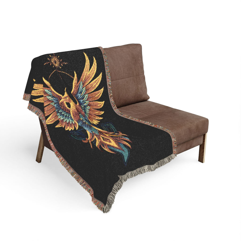 Phoenix Woven Blanket — Boho Mythical Bird Throw for Living Room, Bedroom, or Gift