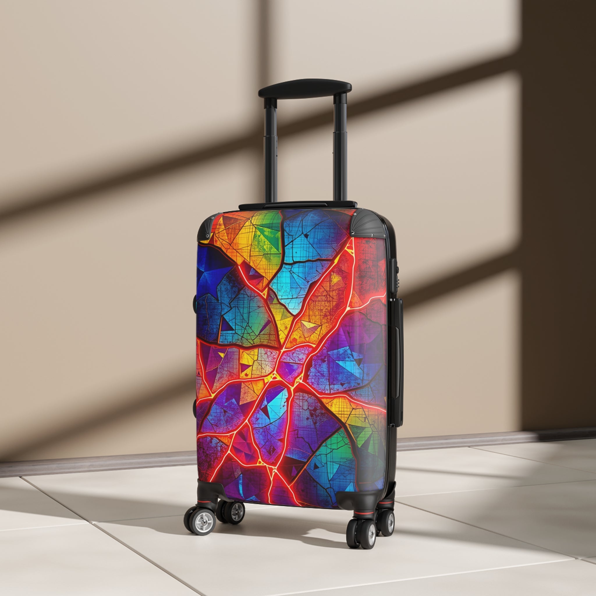 Colorful Cracked Glass Carry-On Suitcase — Vibrant Abstract Travel Luggage