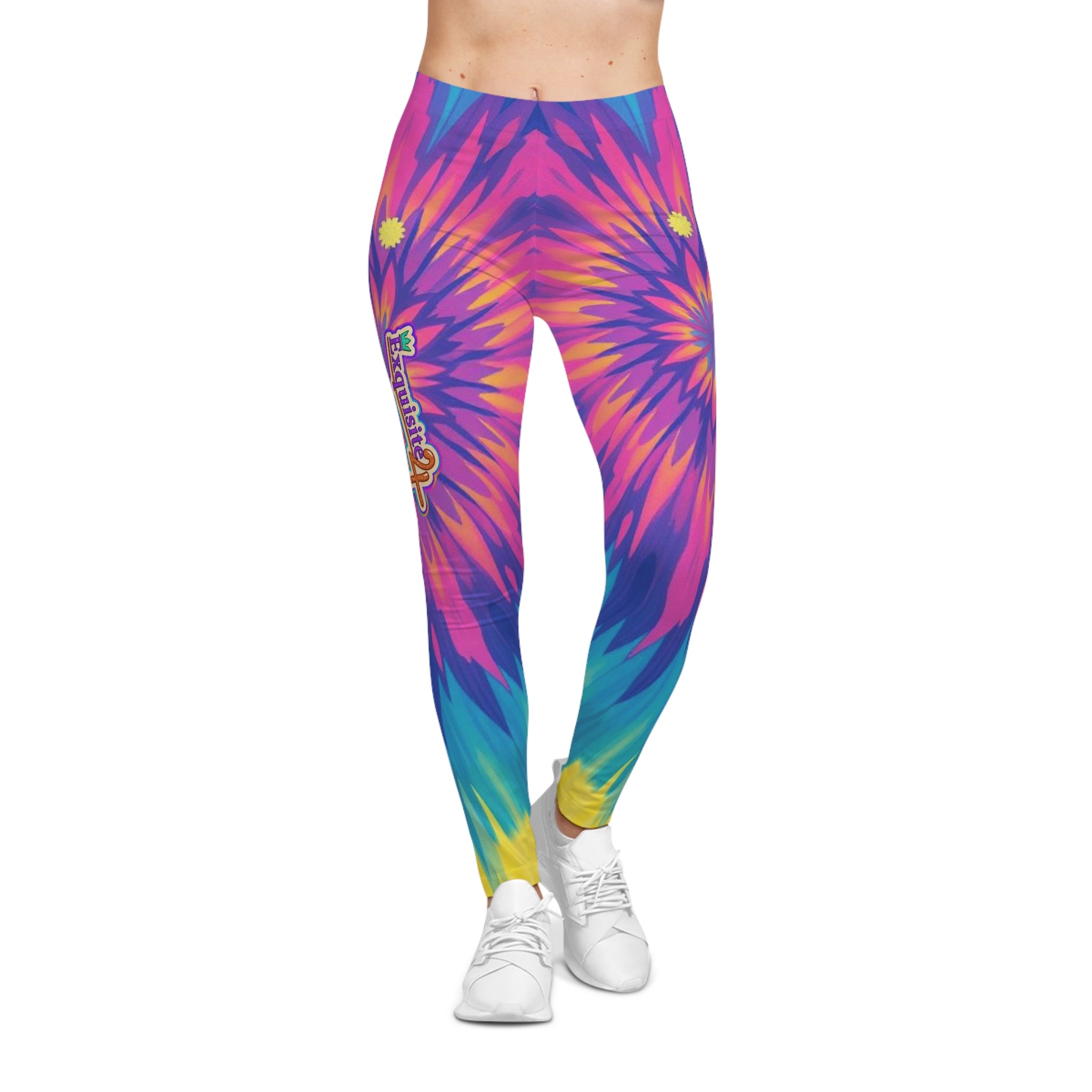 Tie-Dye Burst Women's Leggings — Vibrant Rainbow All-Over Print