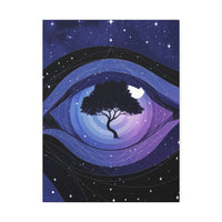 Night Tree Stretched Canvas Wall Art — Mystical Purple Galaxy Eye Design