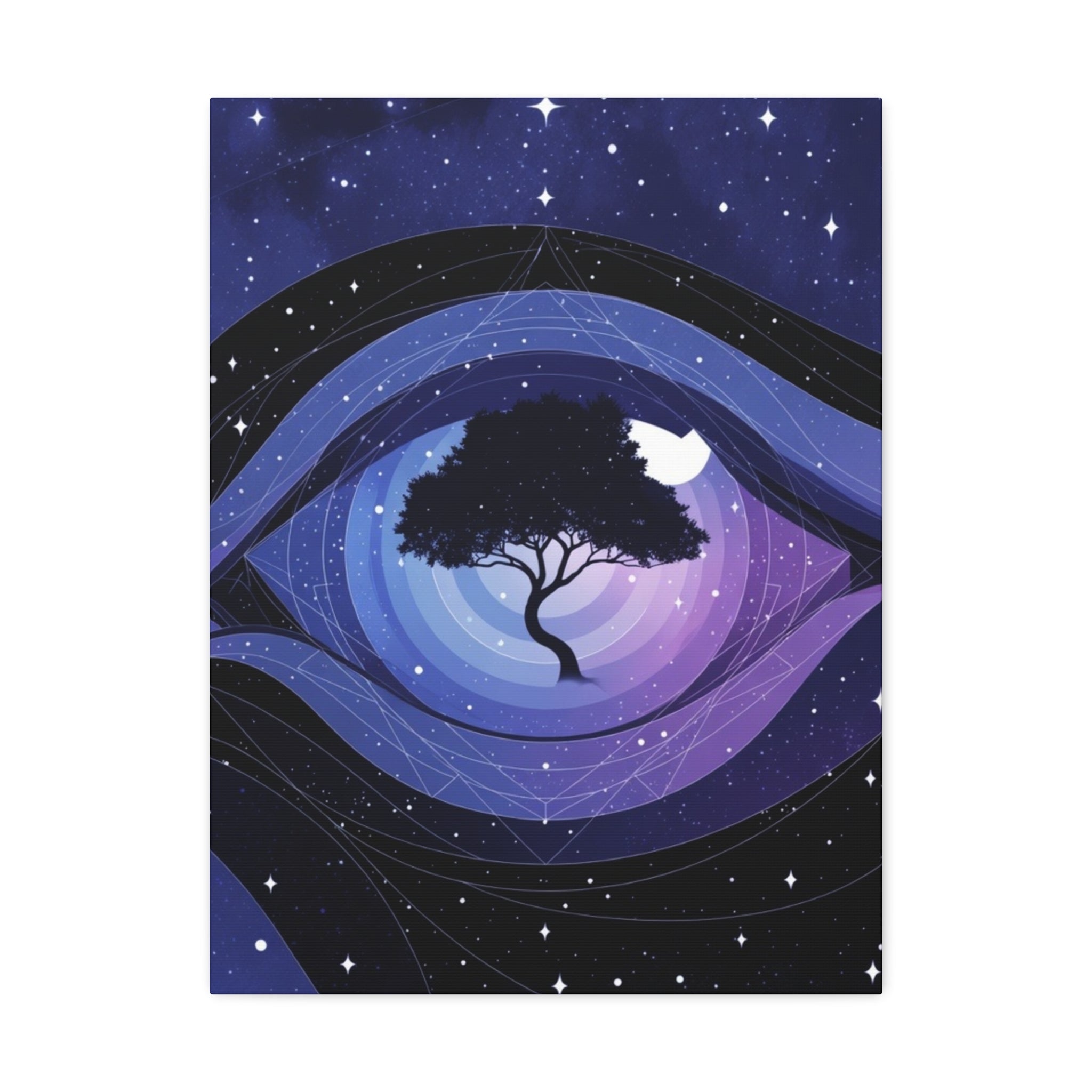 Night Tree Stretched Canvas Wall Art — Mystical Purple Galaxy Eye Design