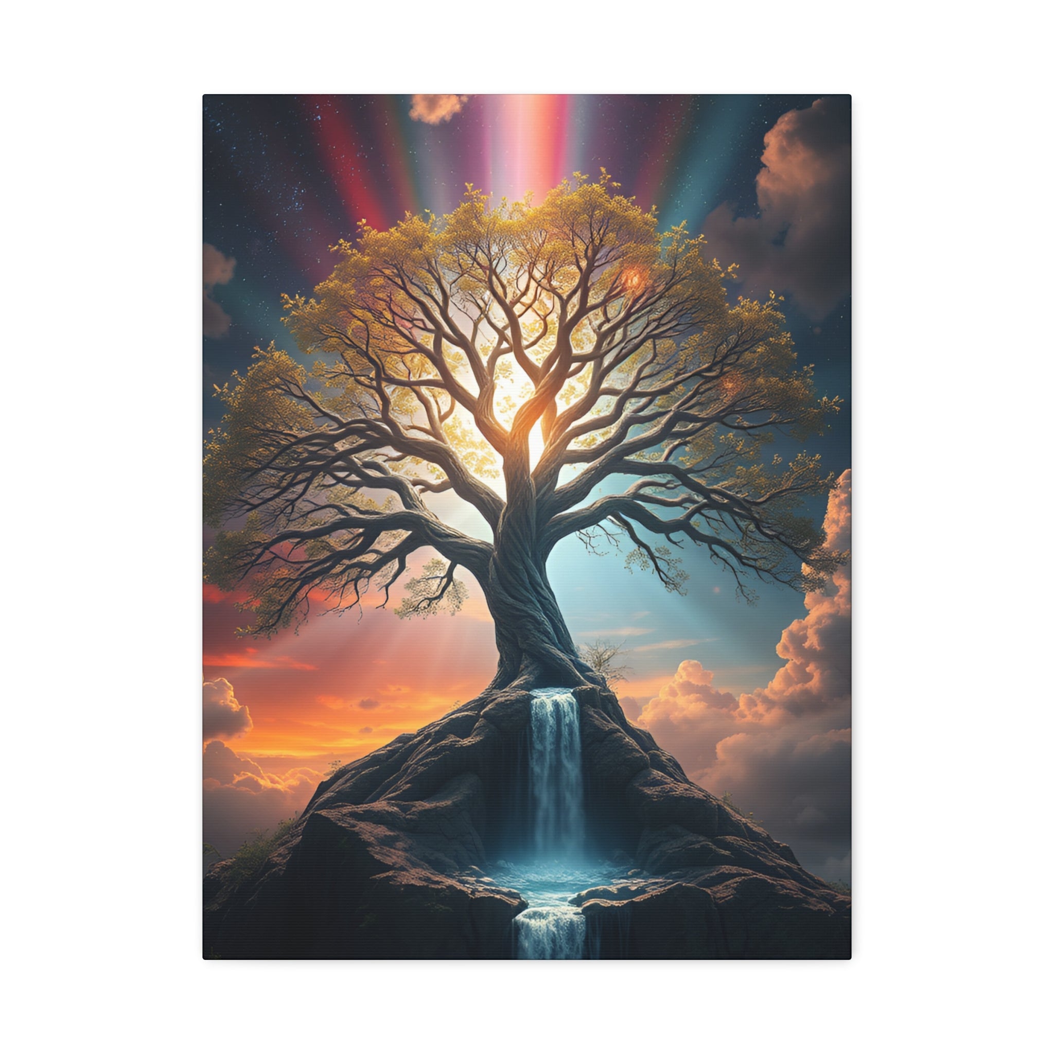 Tree of Light Stretched Canvas Wall Art – Inspirational Fantasy Landscape