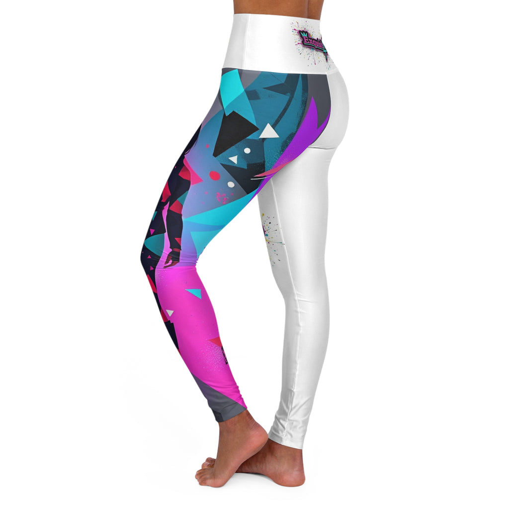 High-Waisted Yoga Leggings — Neon Geometric Dance Girl AOP
