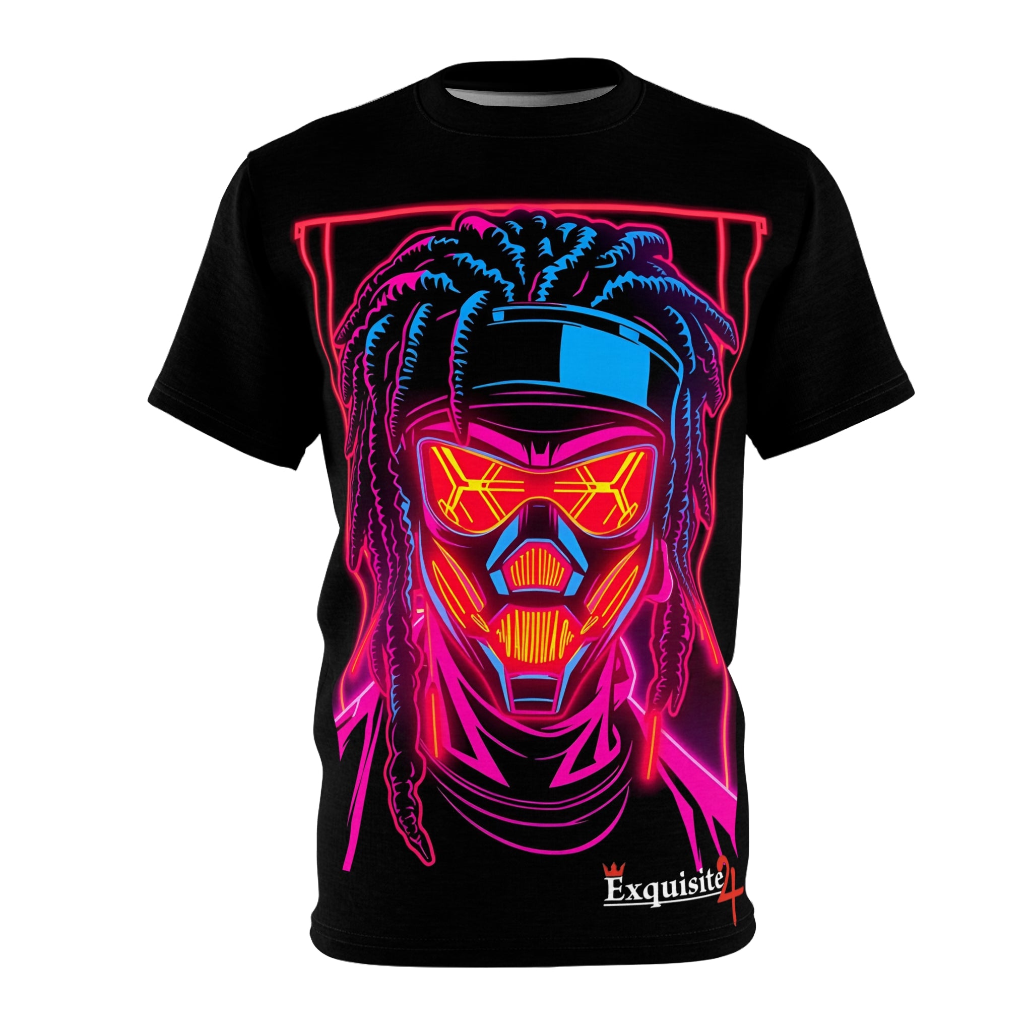 Cyberpunk Masked Dreadlocks Tee — Neon Futuristic Graphic T-Shirt