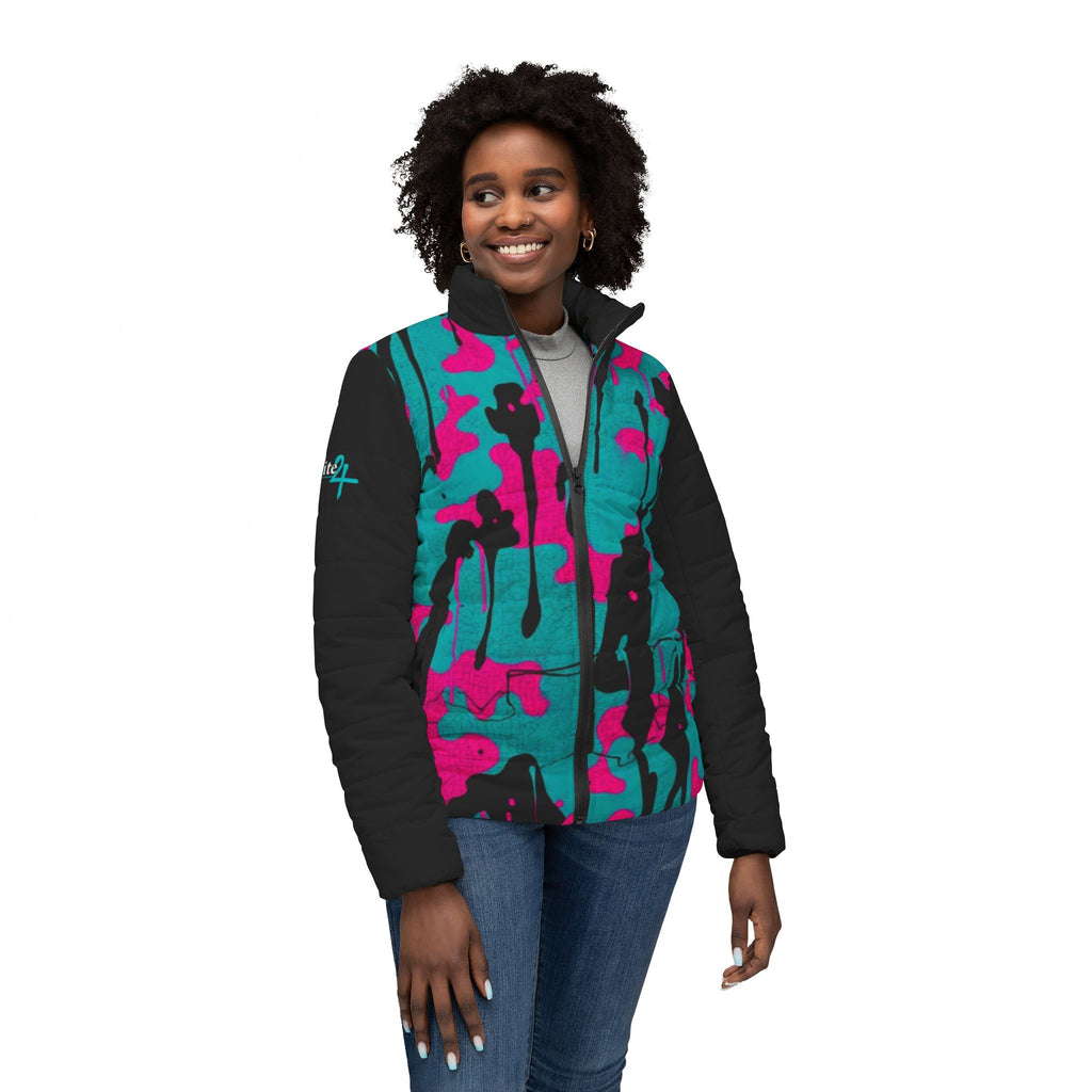 Women’s Pink and Teal Paint Splatter Puffer Jacket