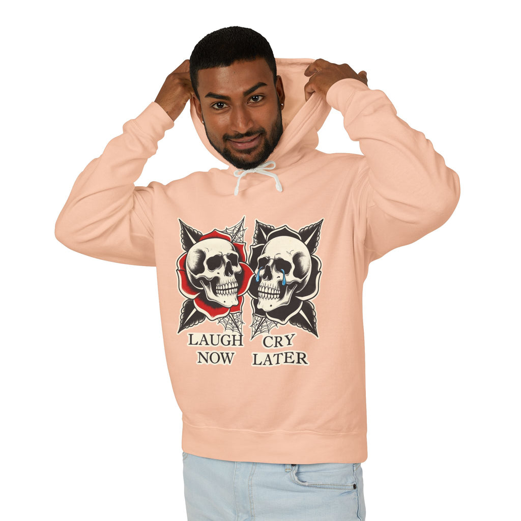 Laugh Now Cry Later Skull Hoodie — Vintage Expressive Skull Hooded Sweatshirt