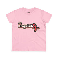 Exquisite 24 Sticker Logo Women's Graphic Tee – Black with Gold Rim