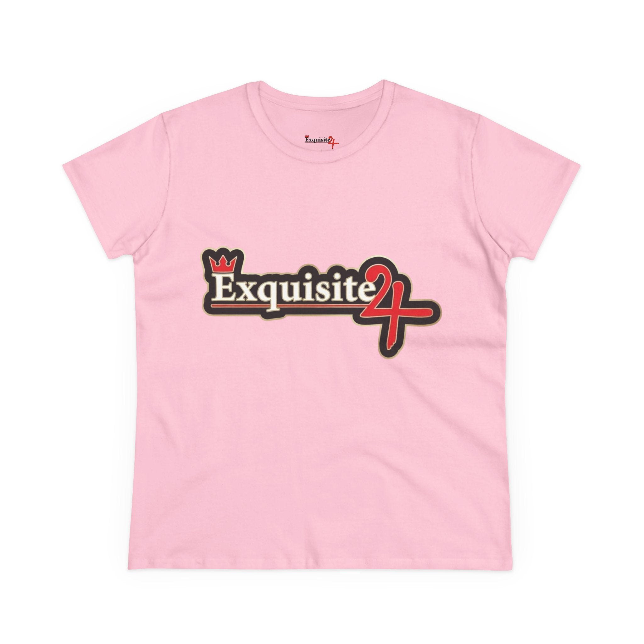 Exquisite 24 Sticker Logo Women's Graphic Tee – Black with Gold Rim