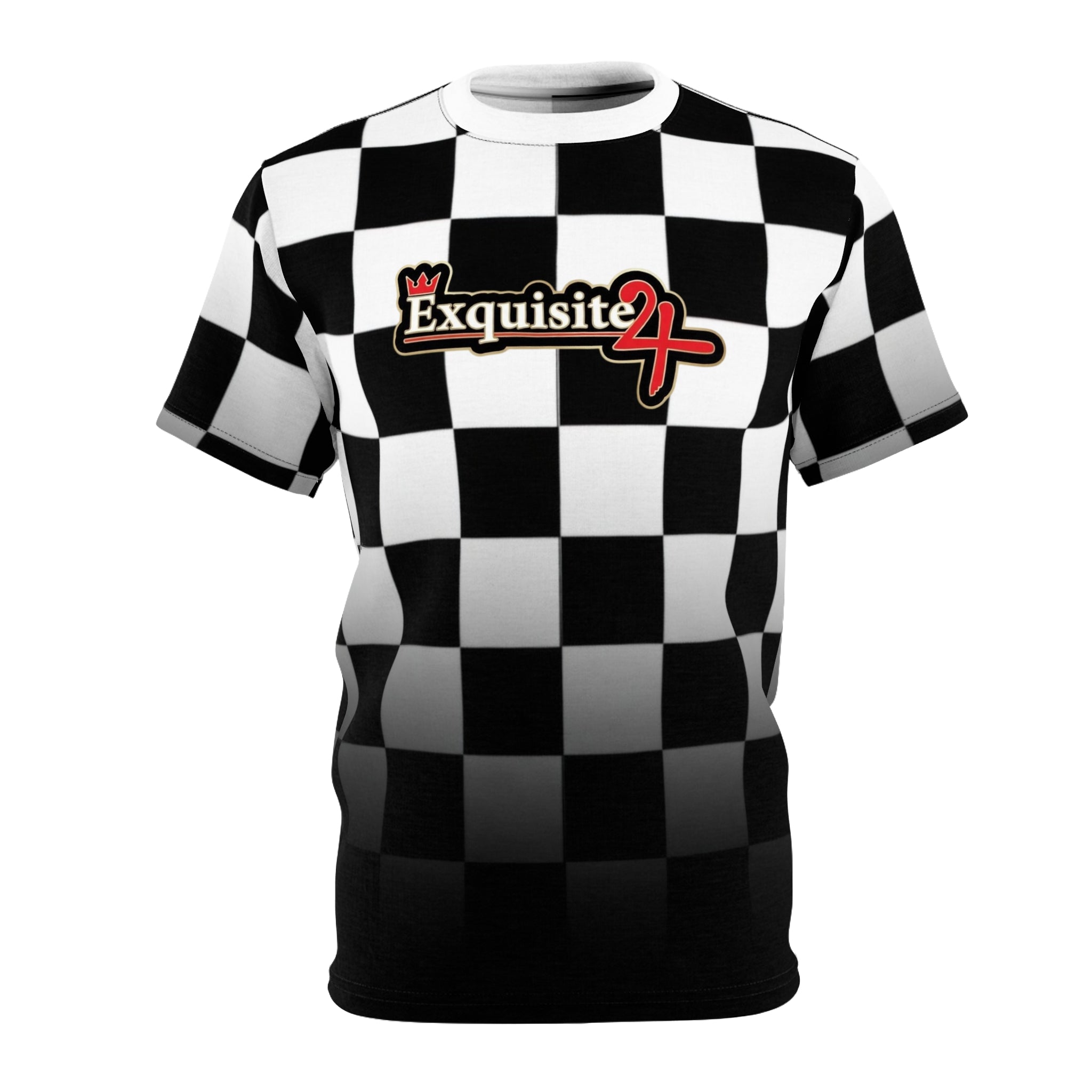 Checkered 'Exquisite 24' Graphic Tee - Black & White Racing Style Shirt