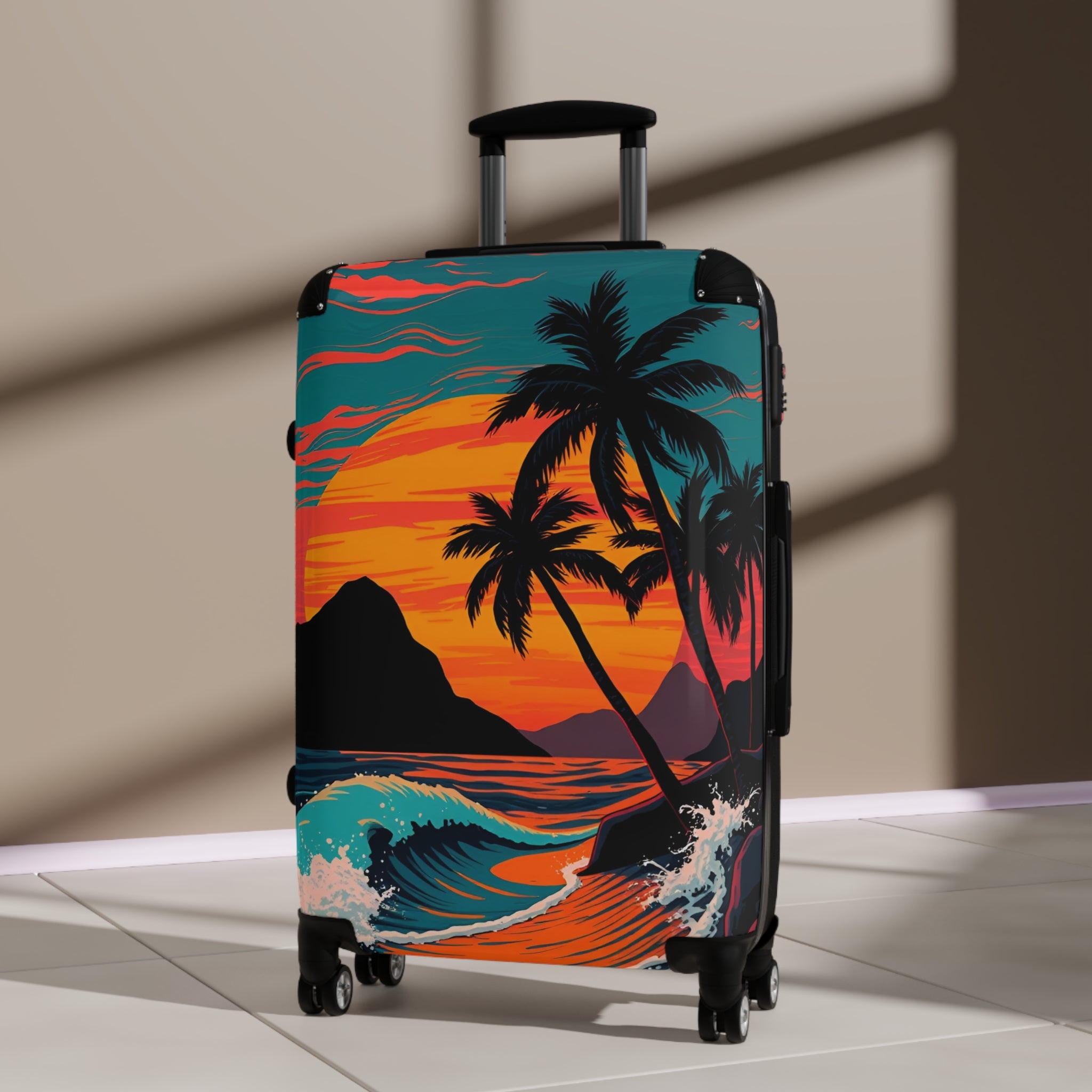 Tropical Sunset Suitcase – Palm Tree Beach Carry-On Luggage
