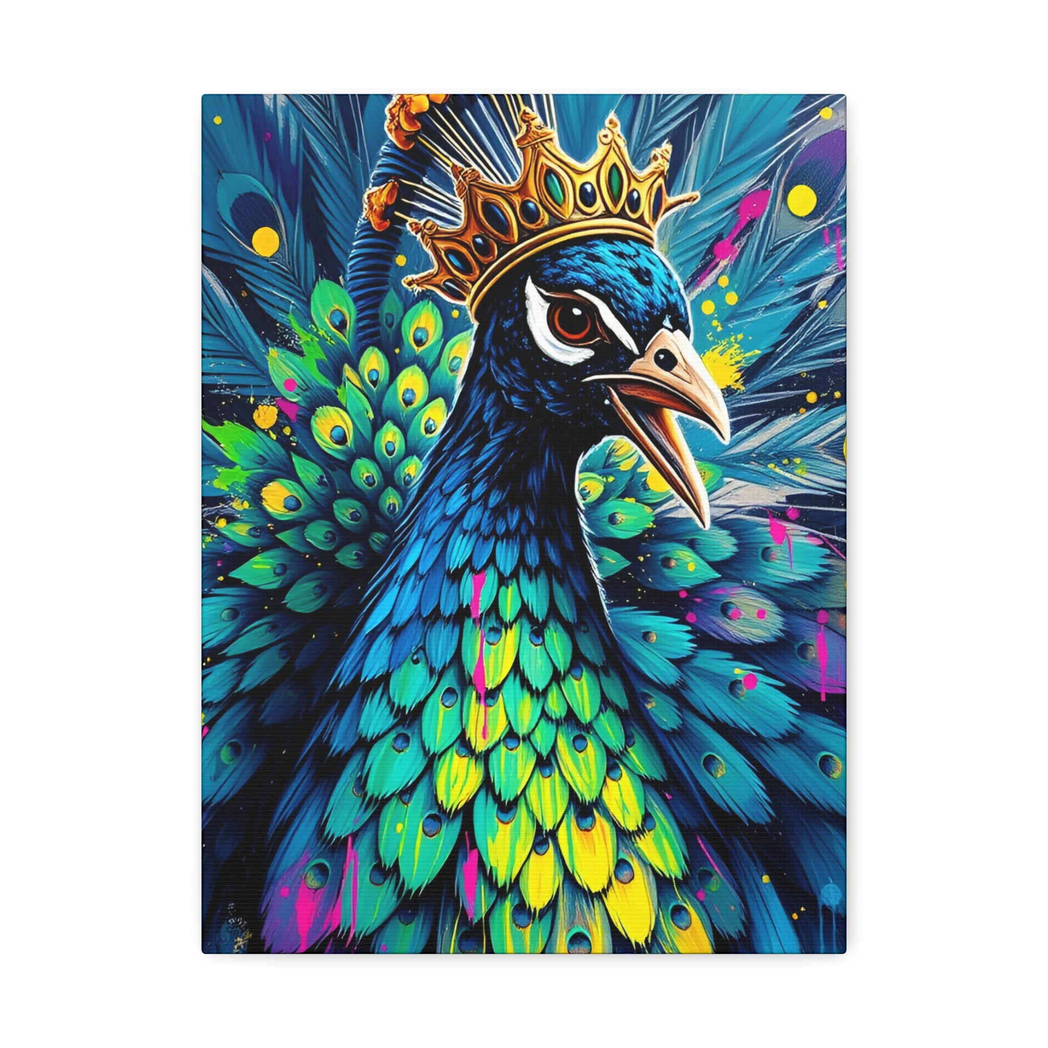 Peacock King Stretched Canvas – Vibrant Crowned Peacock Wall Art
