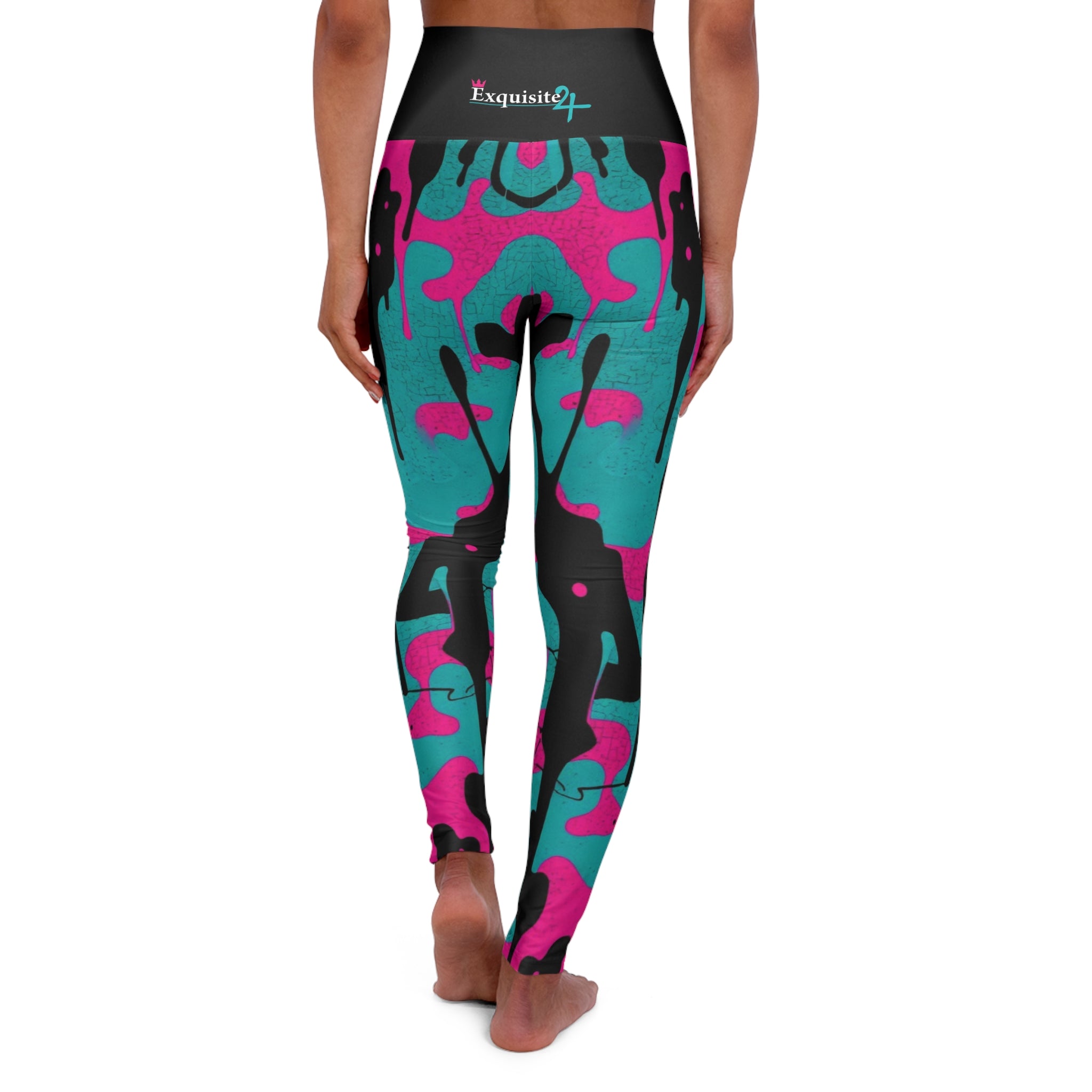 High-Waist Pink & Teal Camo Yoga Leggings