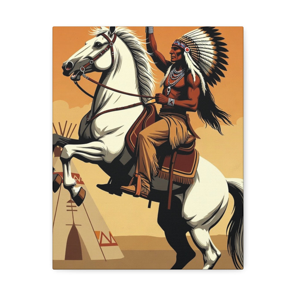 Aboriginal American Warrior on Horse — Stretched Canvas Wall Art