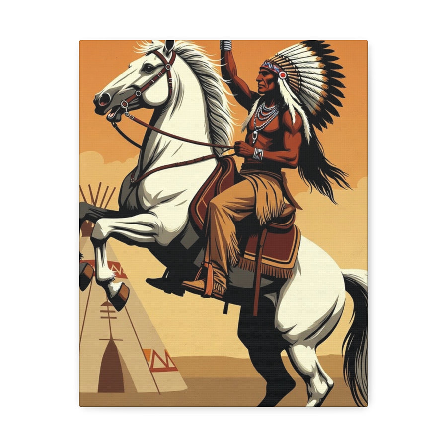 Aboriginal American Warrior on Horse — Stretched Canvas Wall Art