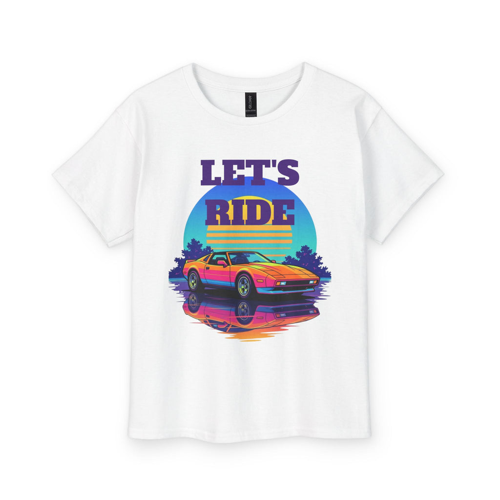 Kids Retro Sports Car Tee – "Let’s Ride" Vintage Sunset Graphic