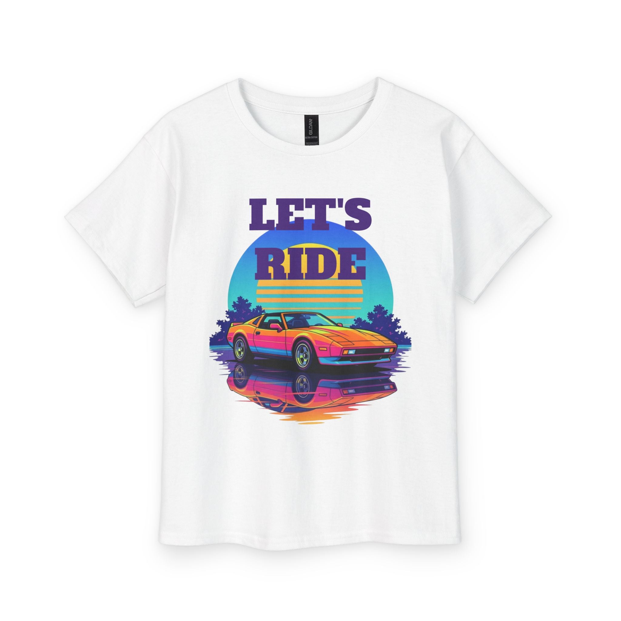 Kids Retro Sports Car Tee – "Let’s Ride" Vintage Sunset Graphic