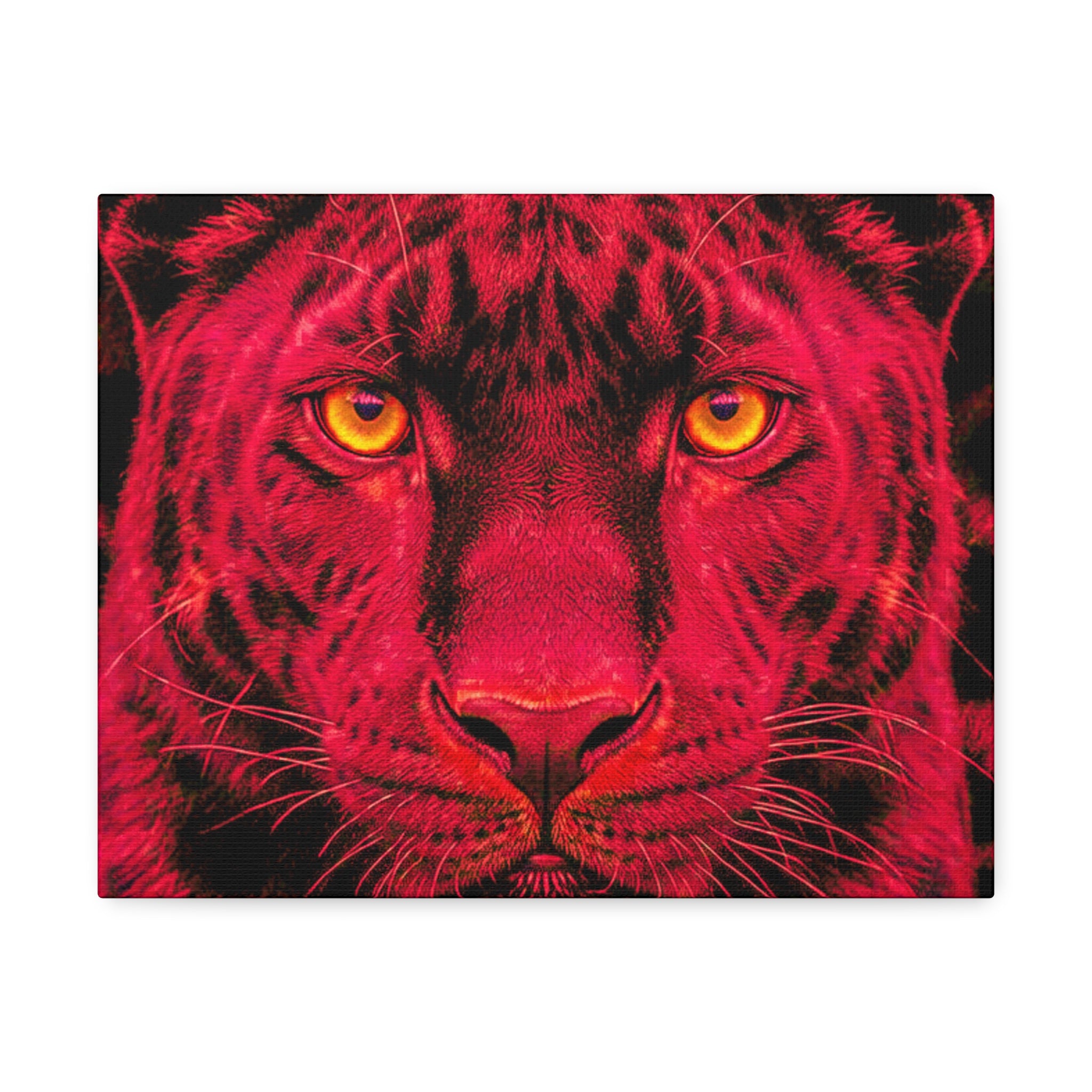 Red Panther Canvas Wall Art — Bold Neon Portrait Stretched Canvas