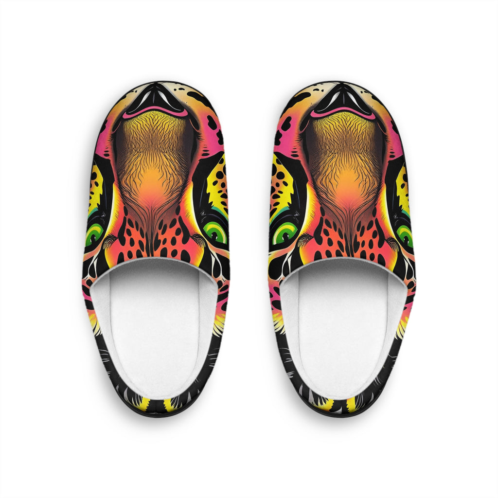Men's Leopard Art Indoor Slippers — Colorful Neon Jungle Print