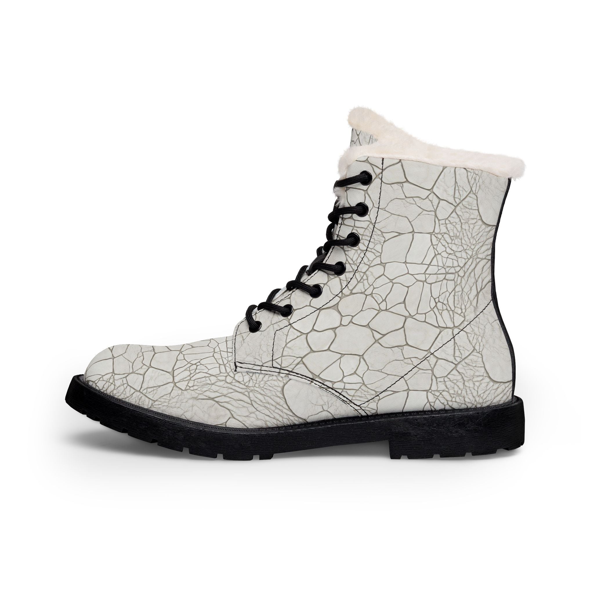Women's Cracked White Fur Lined Leather Boots