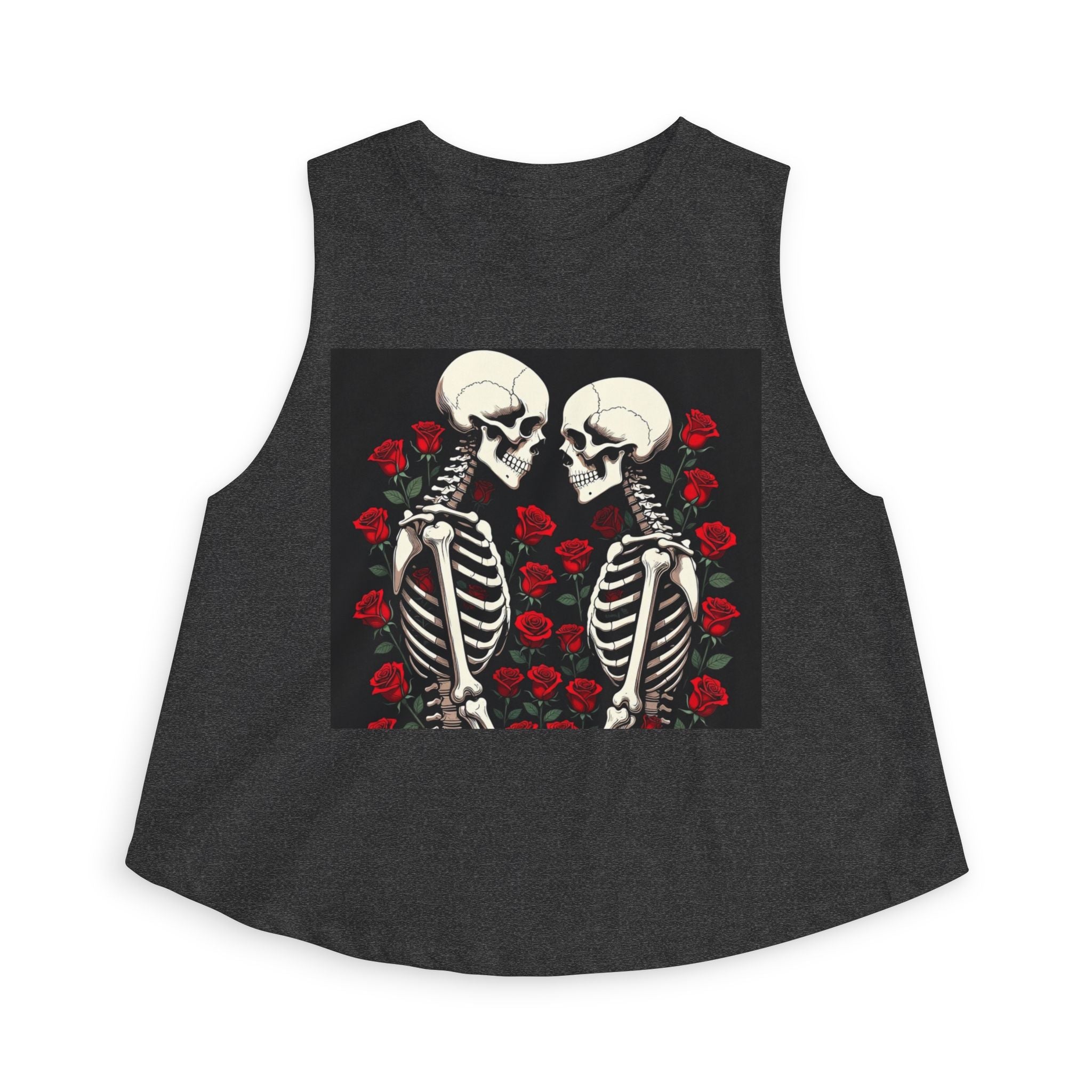 Skeleton Kiss Crop Top — Gothic Rose Couple Graphic Tank