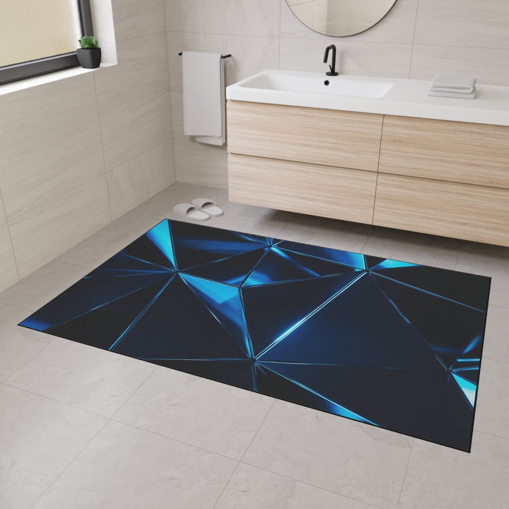 Geometric Blue Prism Floor Mat — Heavy Duty Non-Slip Rug for Entry, Garage & Office
