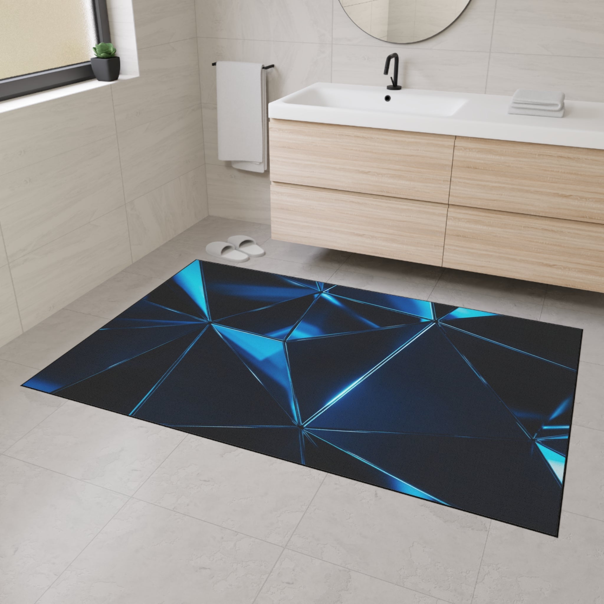 Geometric Blue Prism Floor Mat — Heavy Duty Non-Slip Rug for Entry, Garage & Office