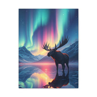 Aurora Moose Stretched Canvas – Northern Lights Landscape Wall Art