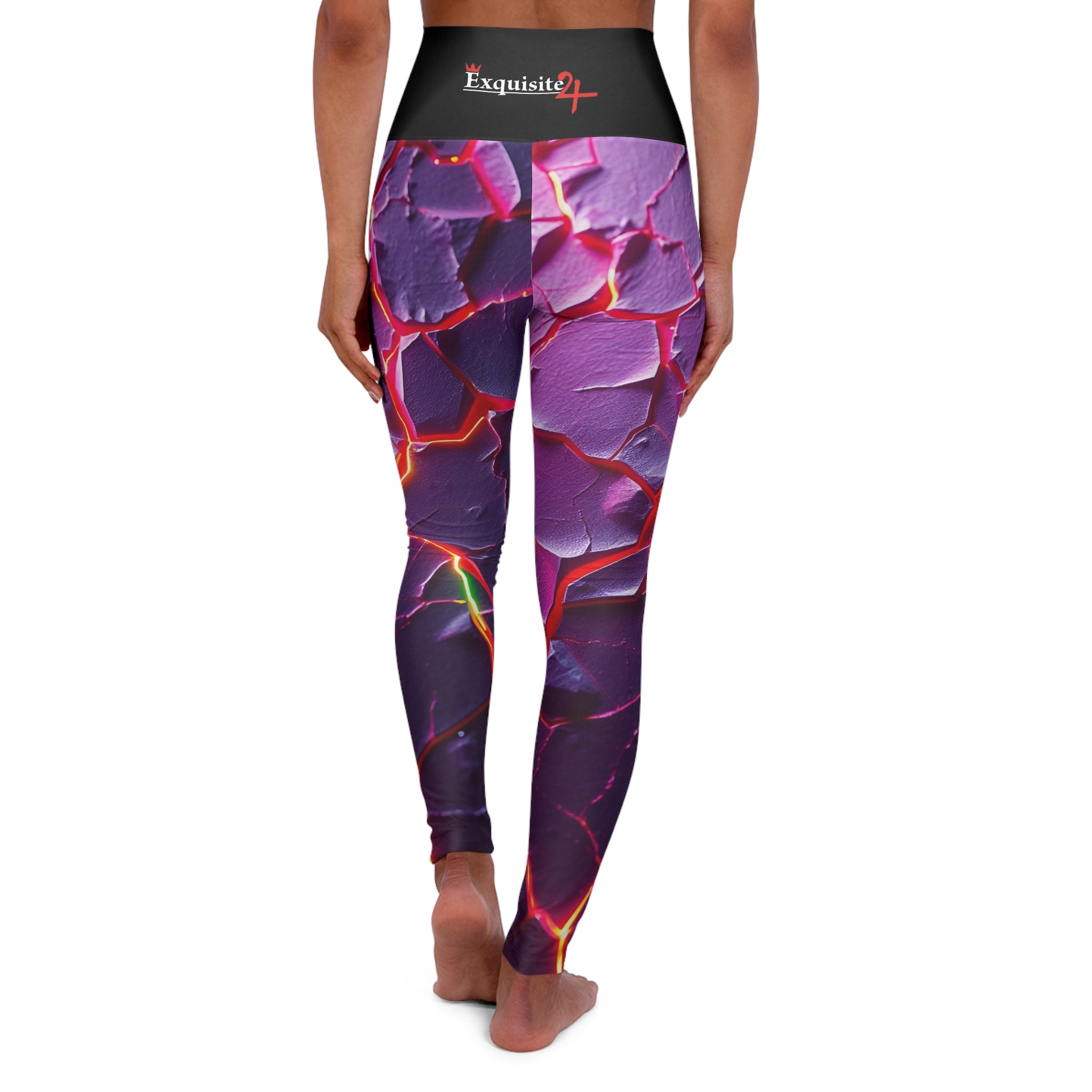 Purple Lava High-Waist Yoga Leggings — Abstract Cracked Rock AOP