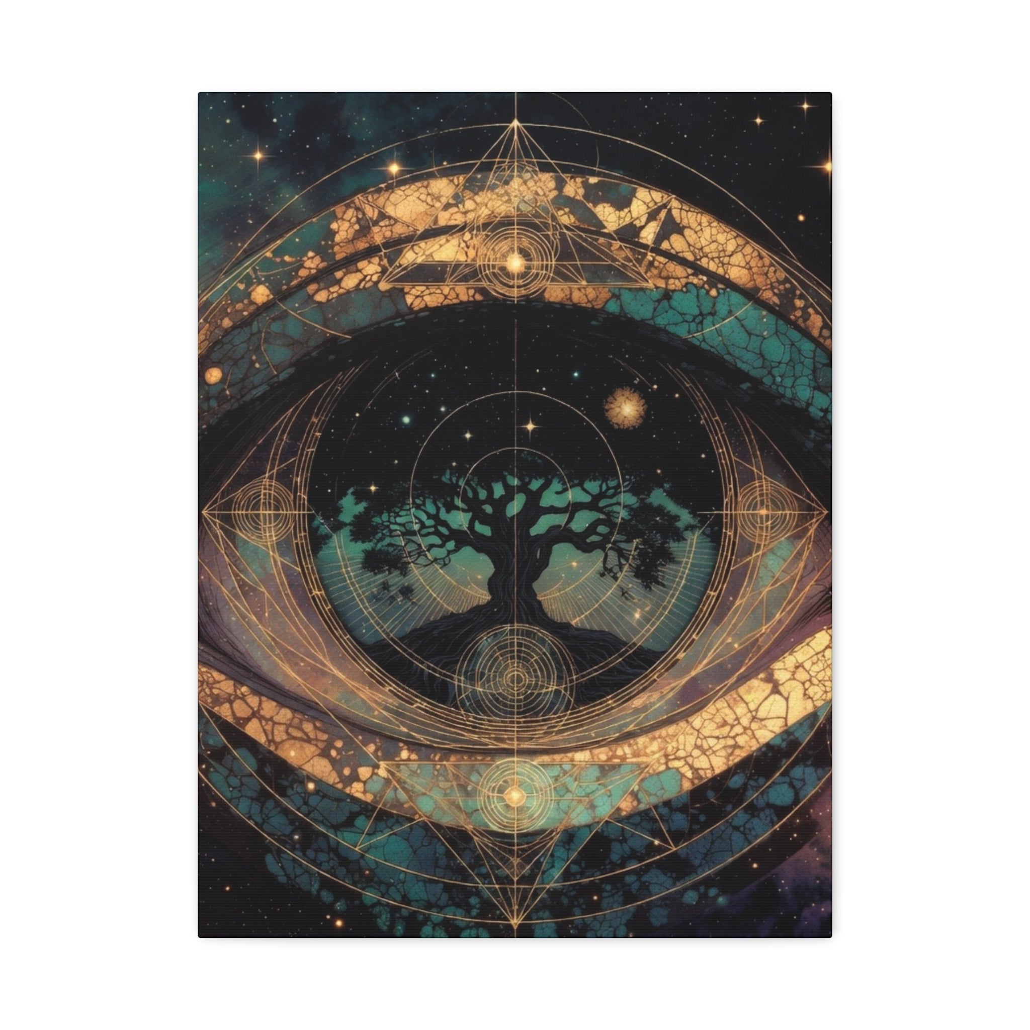 Mystic Tree of Life Stretched Canvas – Spiritual Cosmic Wall Art