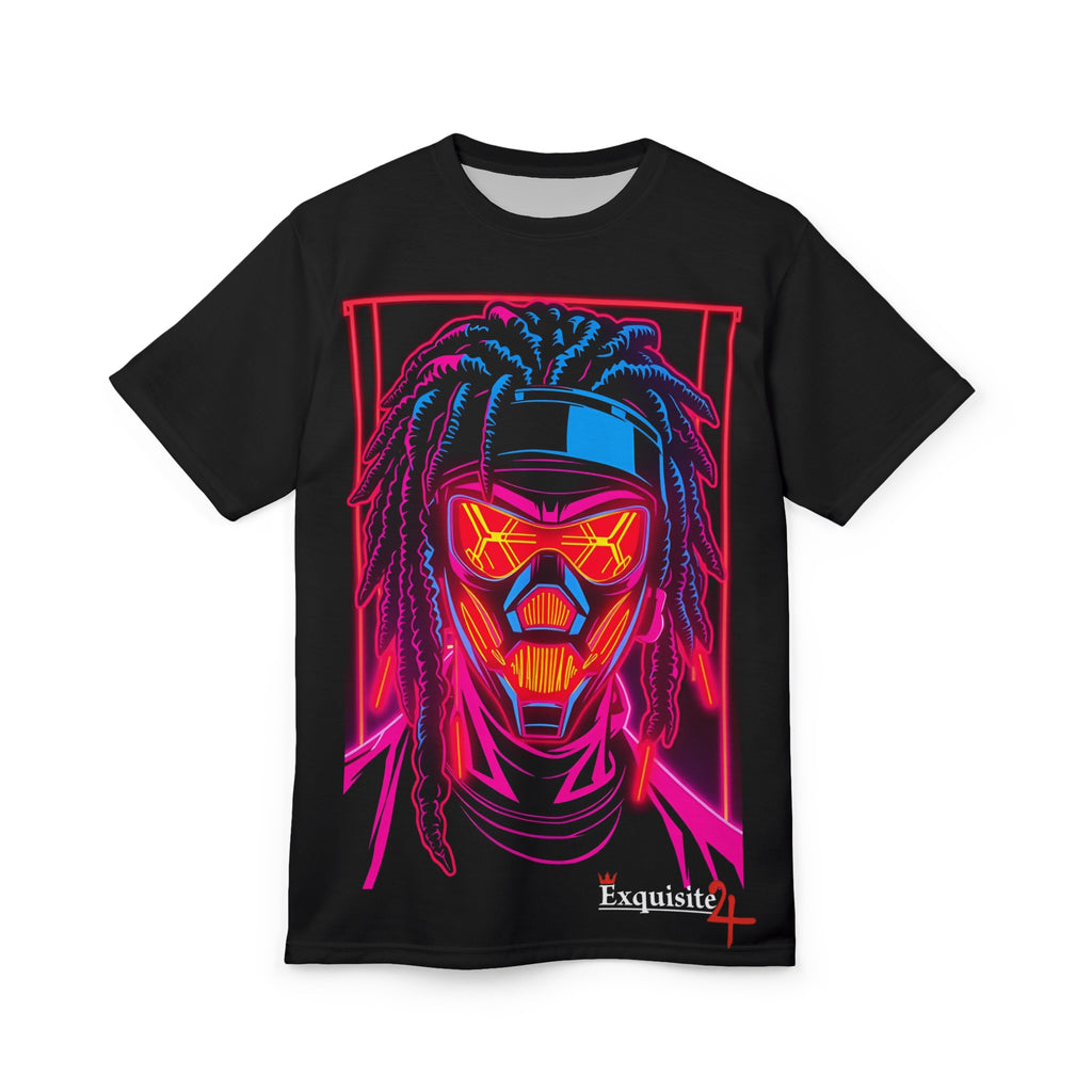 Cyberpunk Masked Dreadlocks Tee — Neon Futuristic Graphic T-Shirt