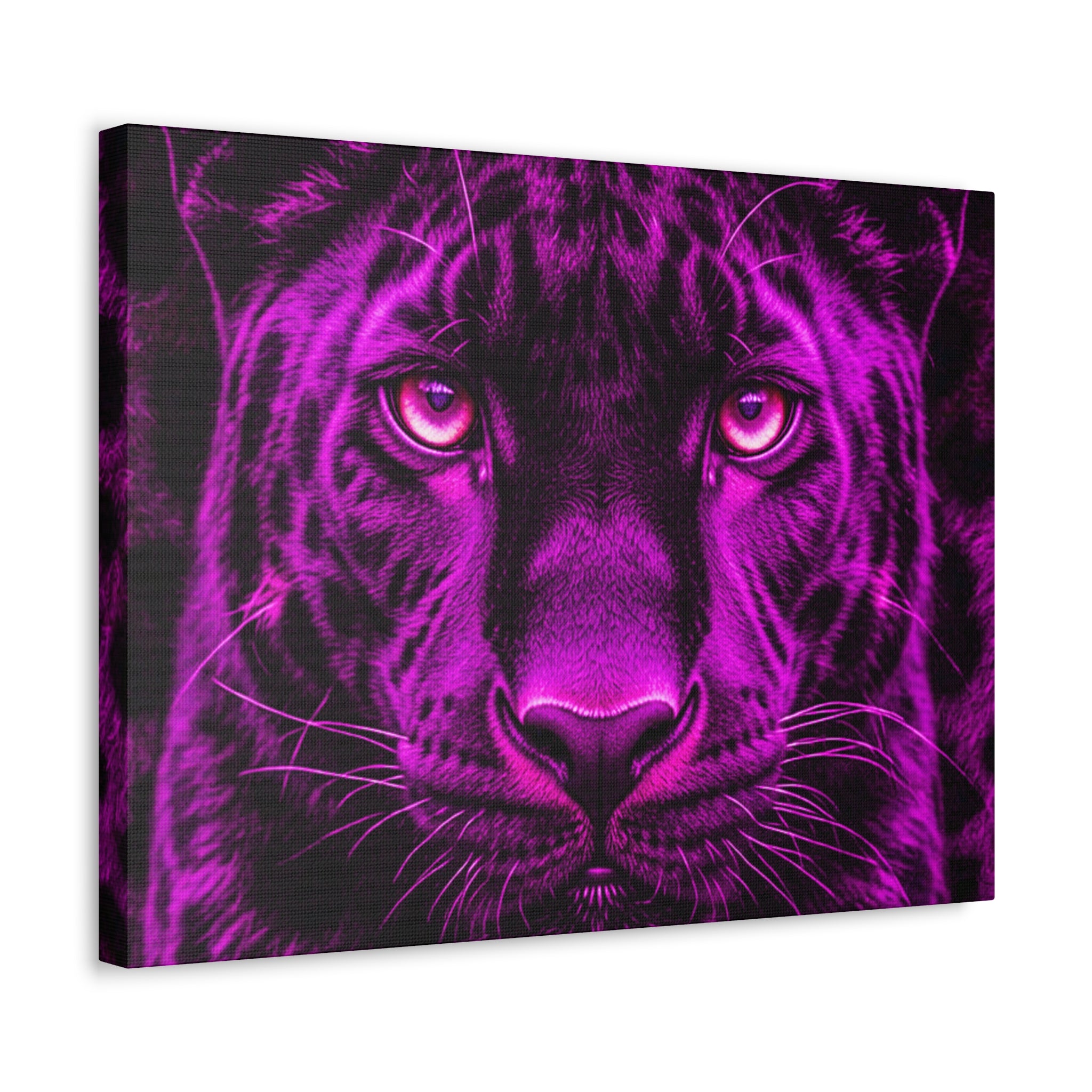 Purple Neon Panther Stretched Canvas – Vibrant Wall Art for Modern Rooms