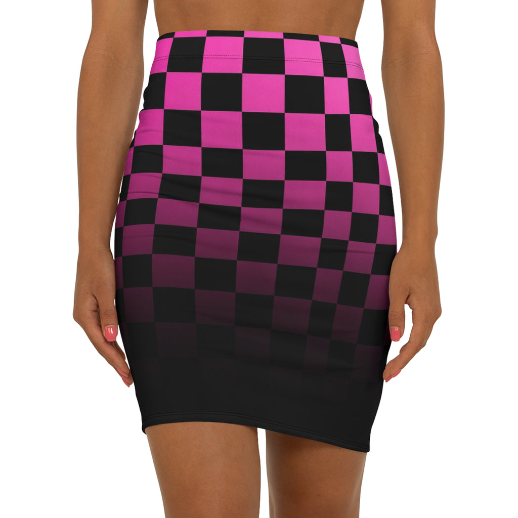 Pink & Black Gradient Checkerboard Pencil Skirt