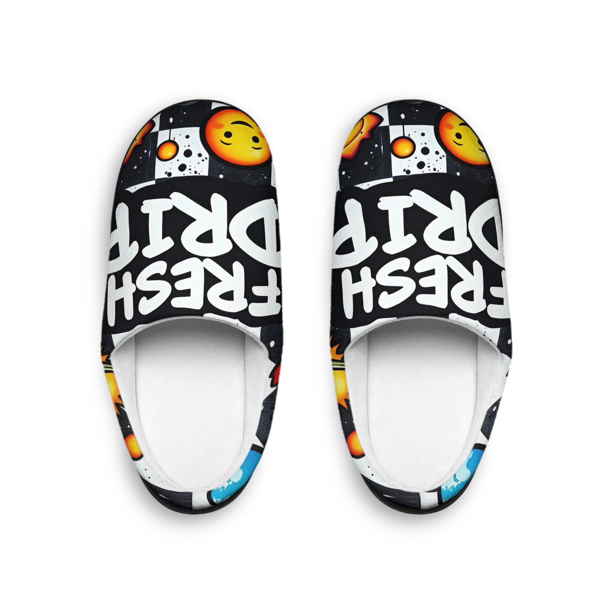 Men's Slippers — 'Fresh Drip' Emoji Graphic Indoor House Shoes