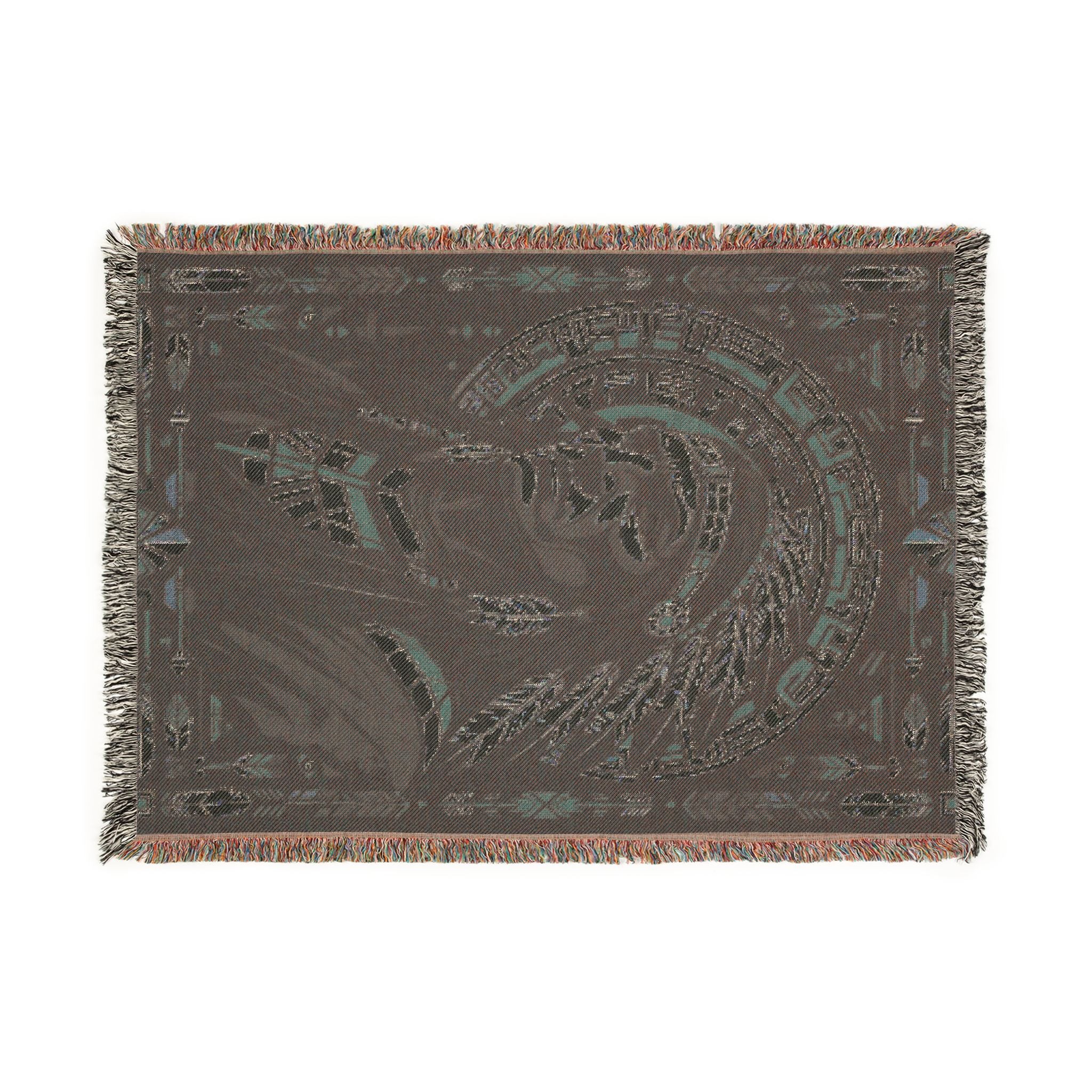 Native Chief Tapestry Blanket — Woven Tribal Headdress Throw