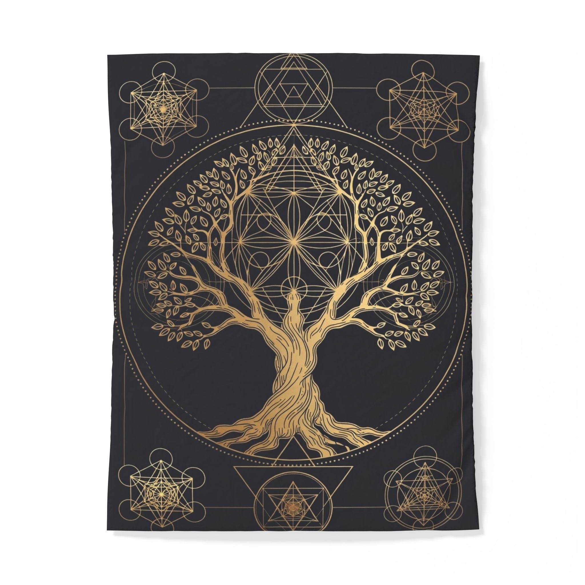 Golden Tree of Life Cotton Duvet Cover — Mystical Geometric Bedding