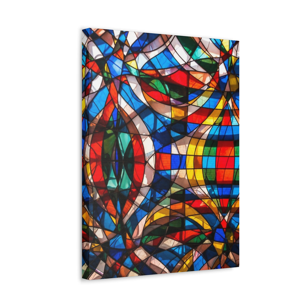 Stained Glass Abstract Stretched Canvas Print — Colorful Geometric Wall Art