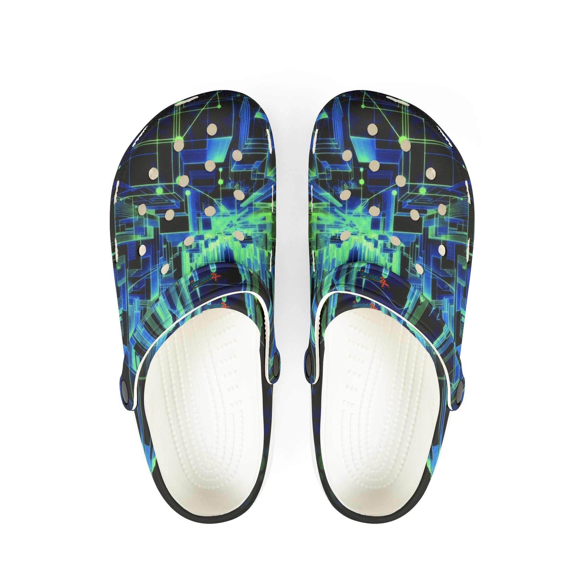 Blue Green Abstract Tech Pattern EVA Foam Clogs