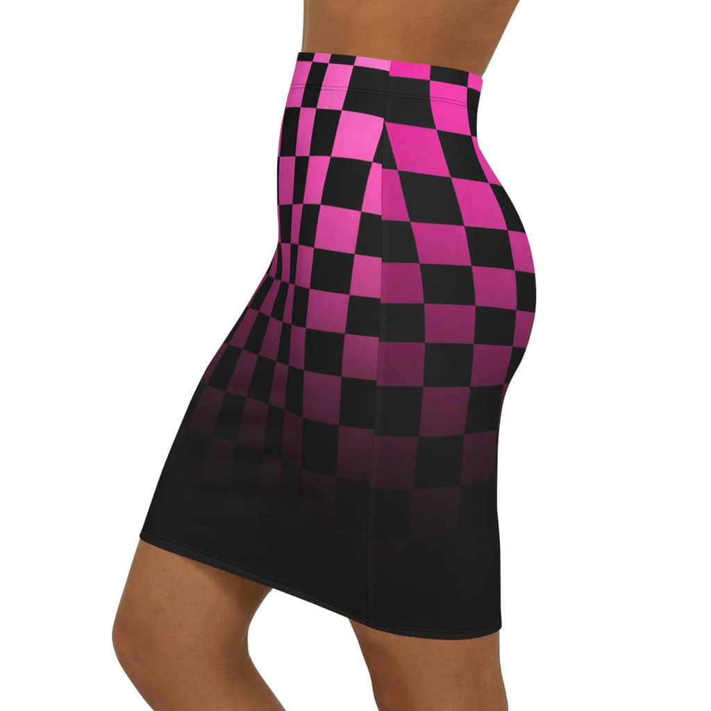 Pink & Black Gradient Checkerboard Pencil Skirt