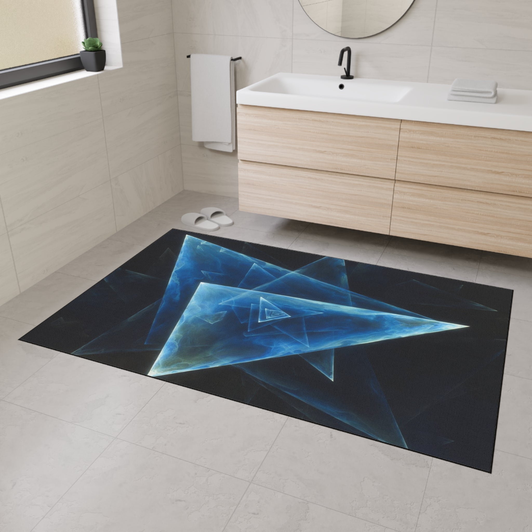 Geometric Blue Triangle Heavy-Duty Floor Mat