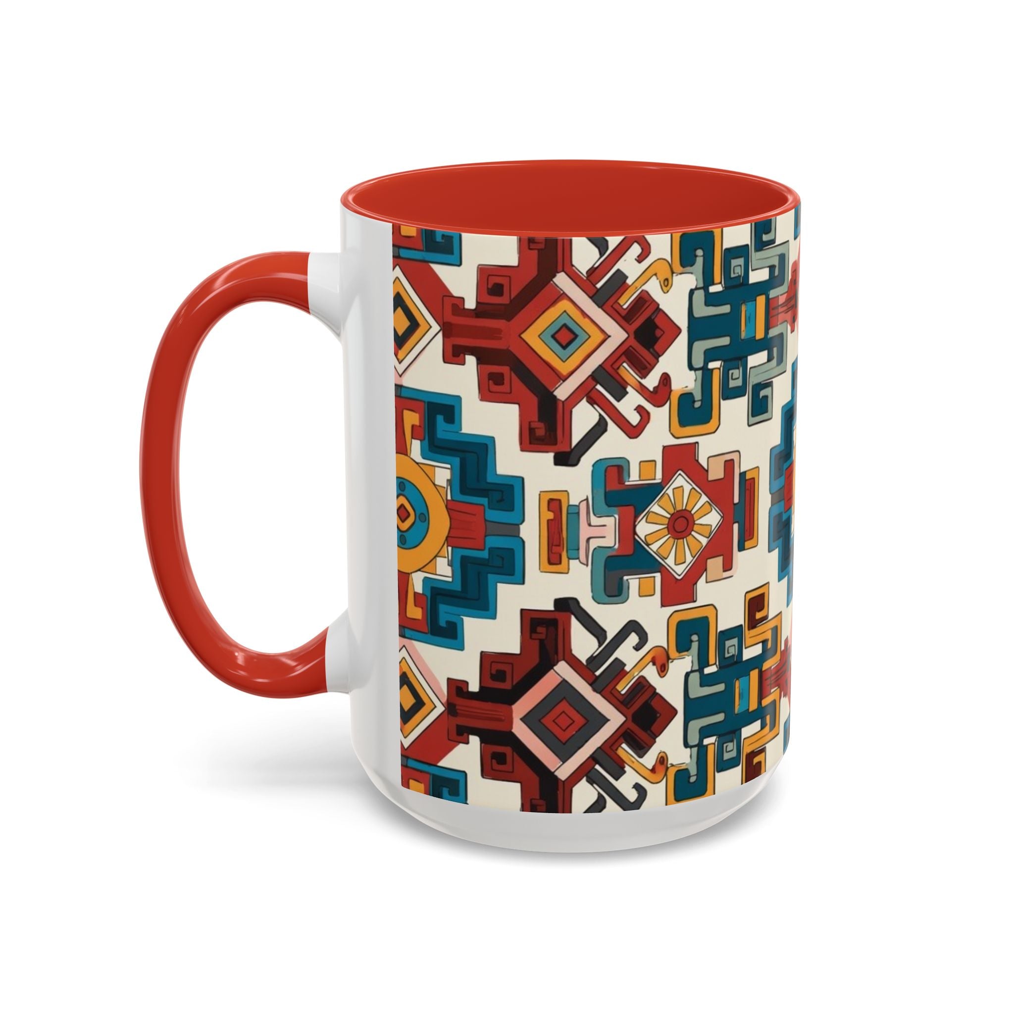 Southwestern Geometric Accent Mug — Color Interior Ceramic Coffee Cup