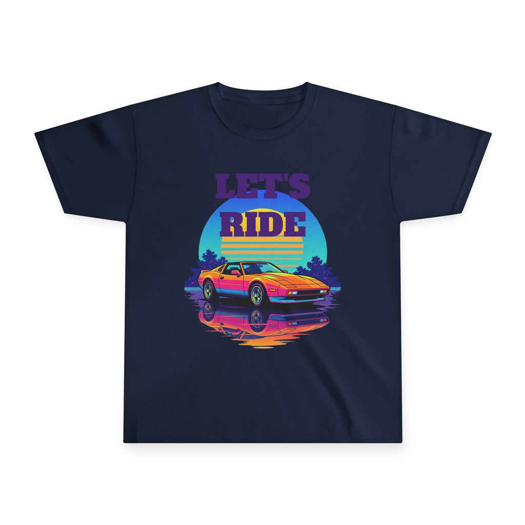 Kids Retro Sports Car Tee – "Let’s Ride" Vintage Sunset Graphic
