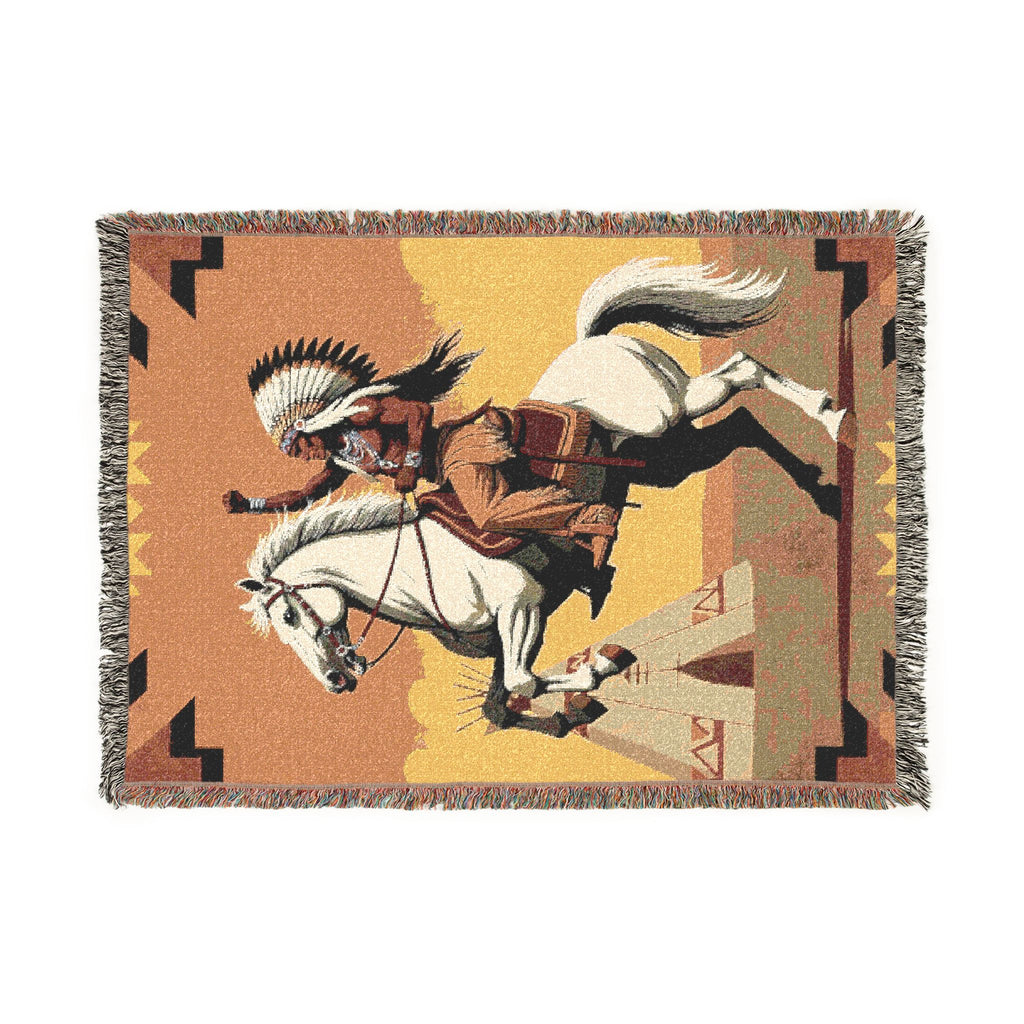 Native American Horse Woven Blanket — Southwestern Warrior Throw